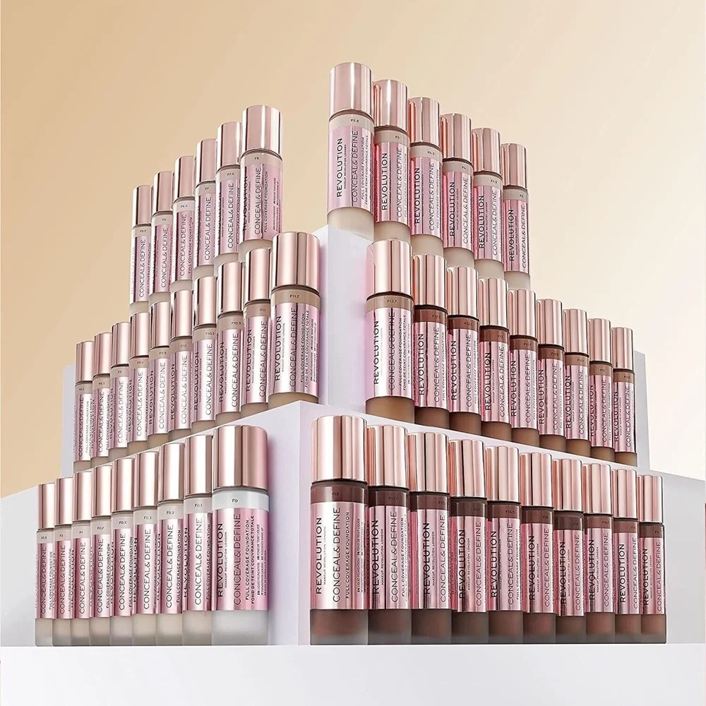 2- Makeup Revolution Conceal & Define Foundation, Long Lasting/Matte Finish F18